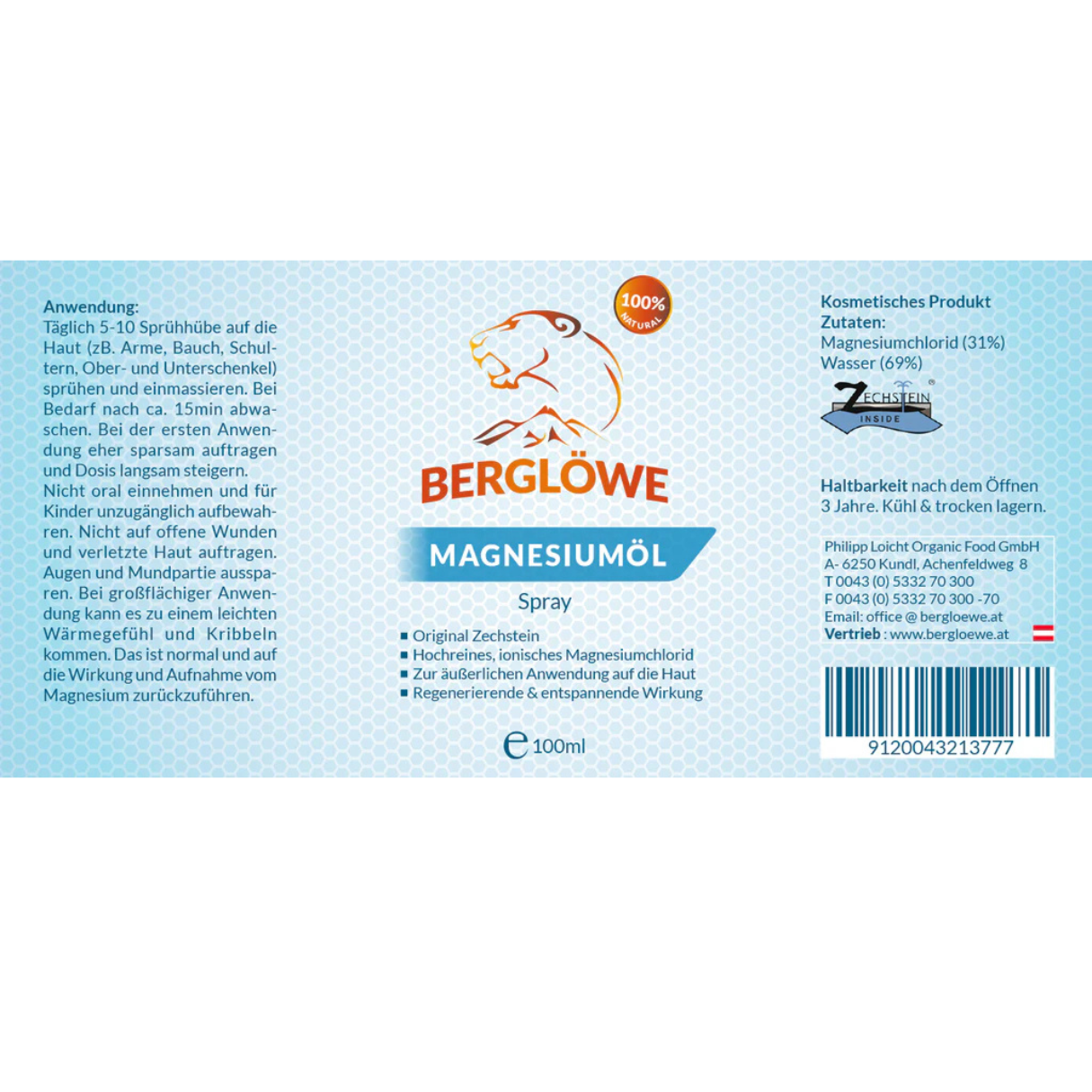 Artikelbild 2 des Artikels “Berglöwe Original Zechstein Magnesiumöl Spray “