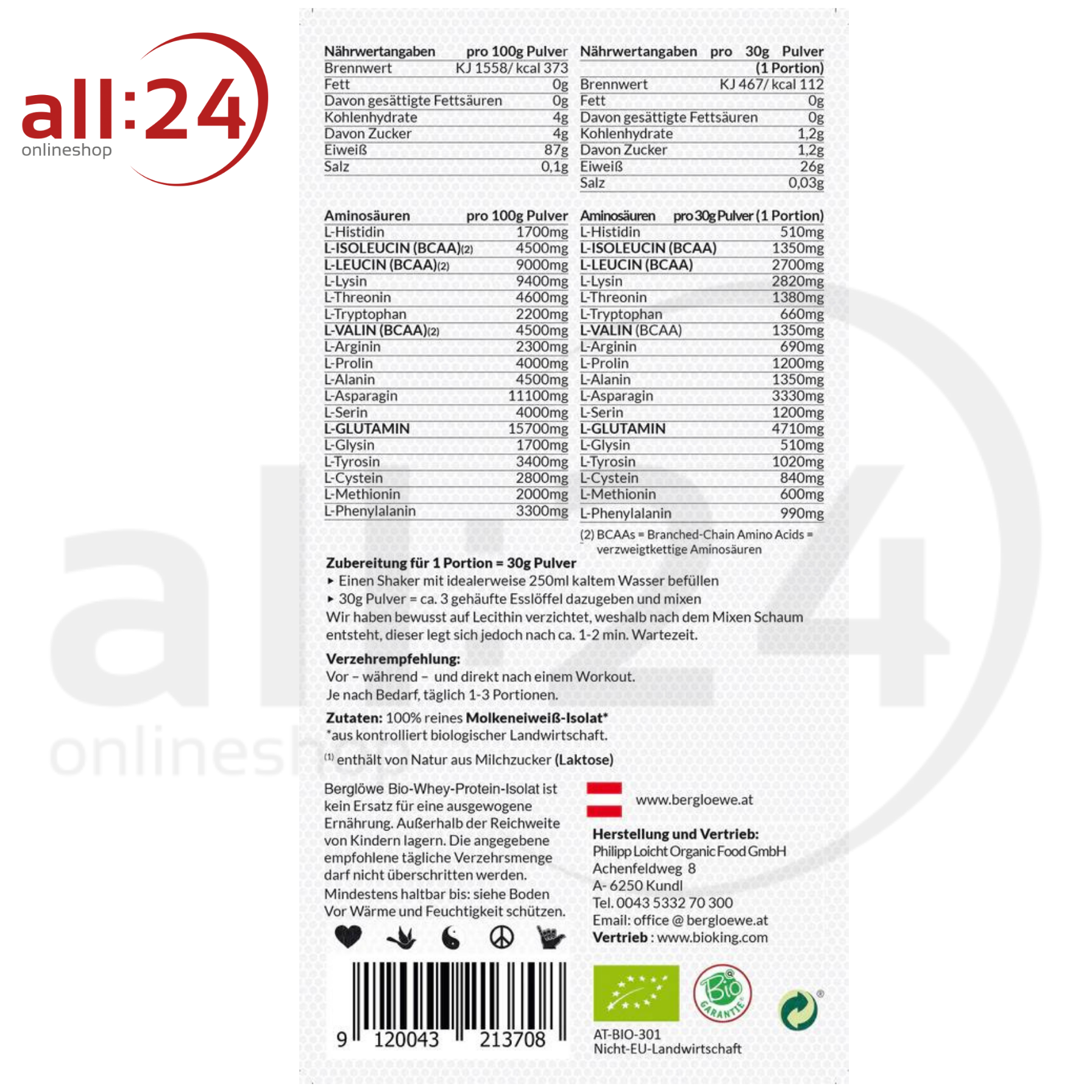 Artikelbild 2 des Artikels “Berglöwe Premium Whey-Protein-Isolat 350g “