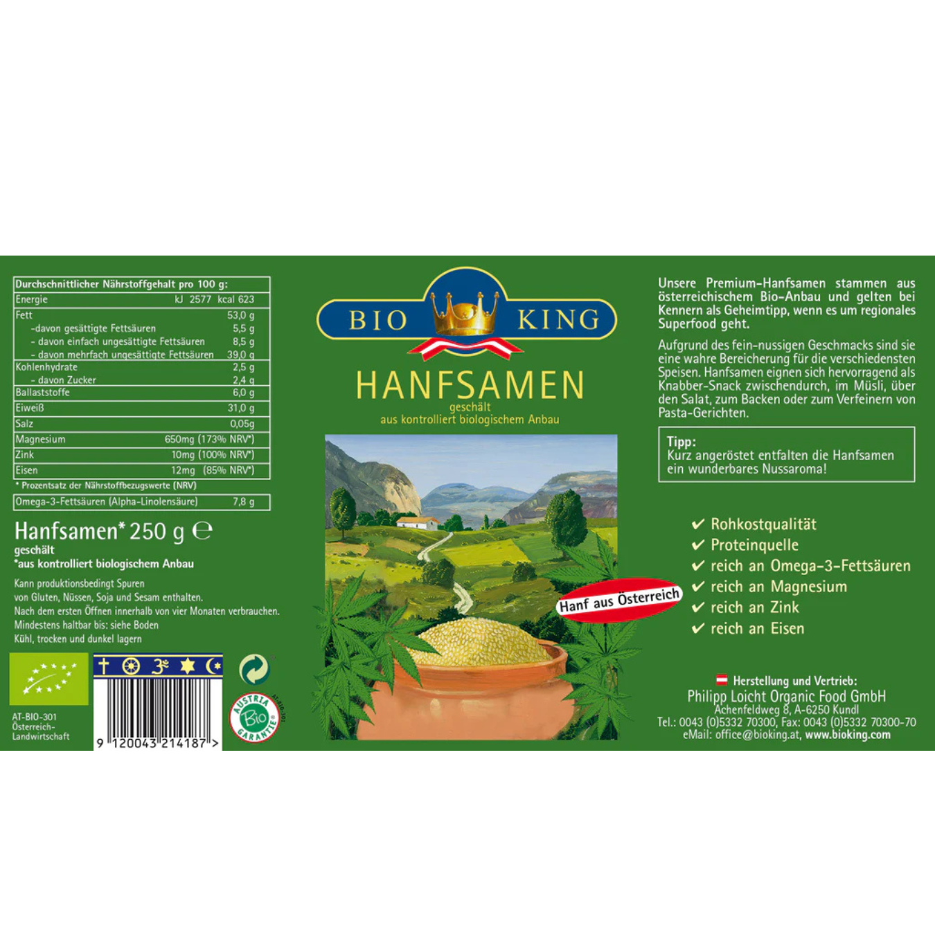 Artikelbild 2 des Artikels “BioKing Bio Hanfsamen geschält, 250g “