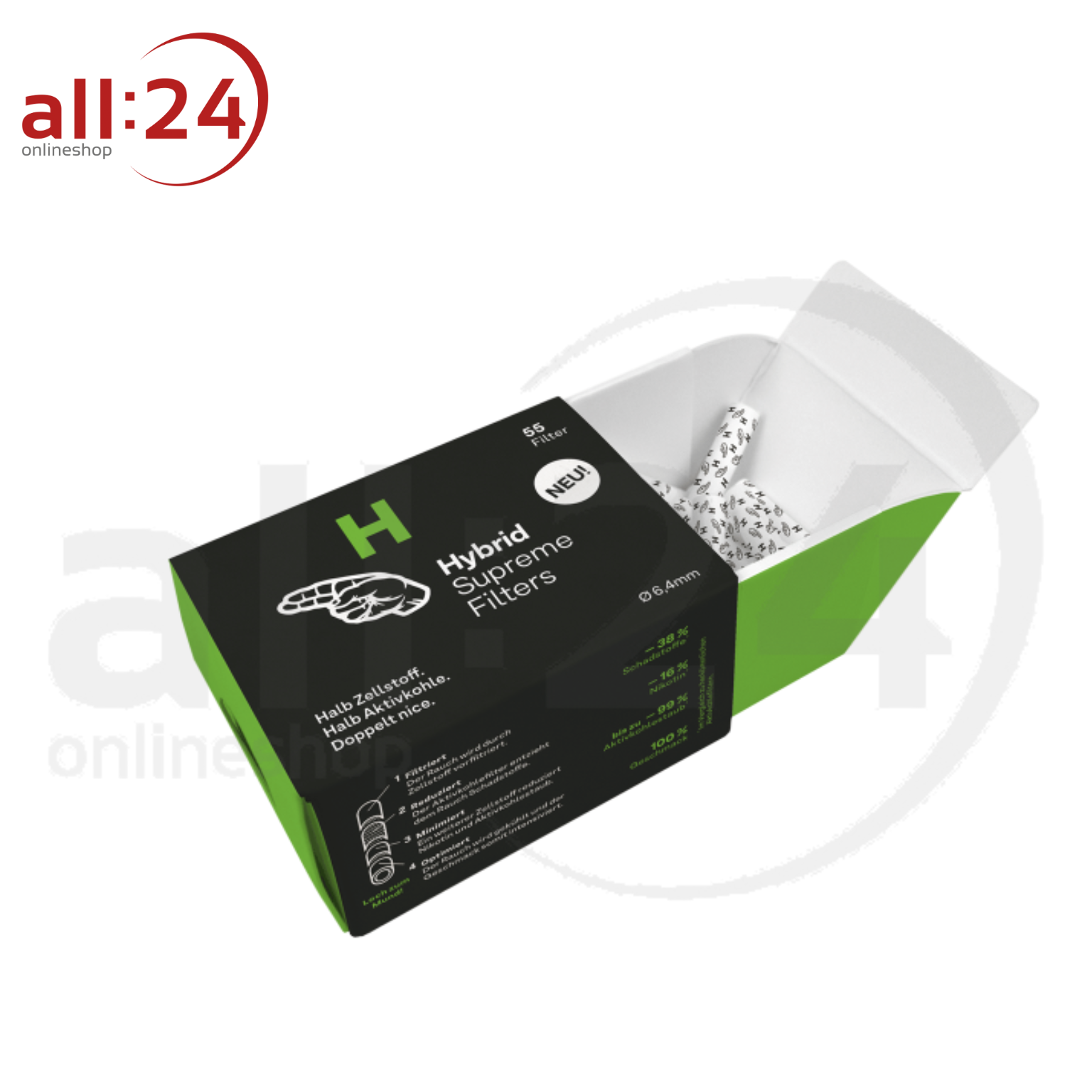 Artikelbild 2 des Artikels “Hybrid Supreme Filter: halb Aktivkohle und Zellstoff - Display mit 8 Packungen “