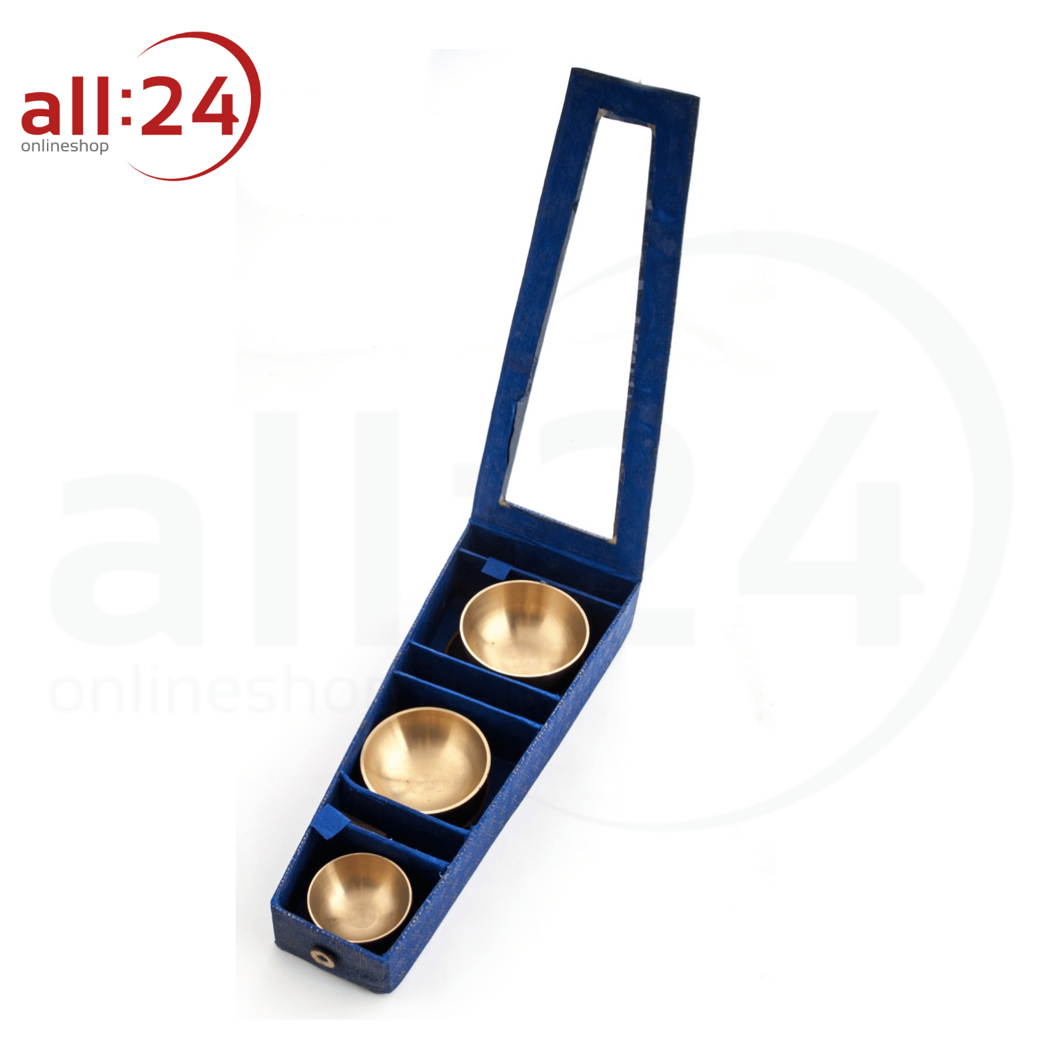 Artikelbild 2 des Artikels “Berk  Klangschalen 3erSet in blauer Box mit Unterlagen, und Klangstäben “