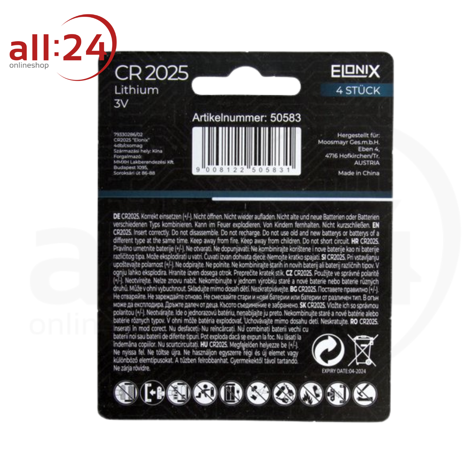 Artikelbild 2 des Artikels “ELONIX Lithium Knopfzelle CR2025 4 St. “