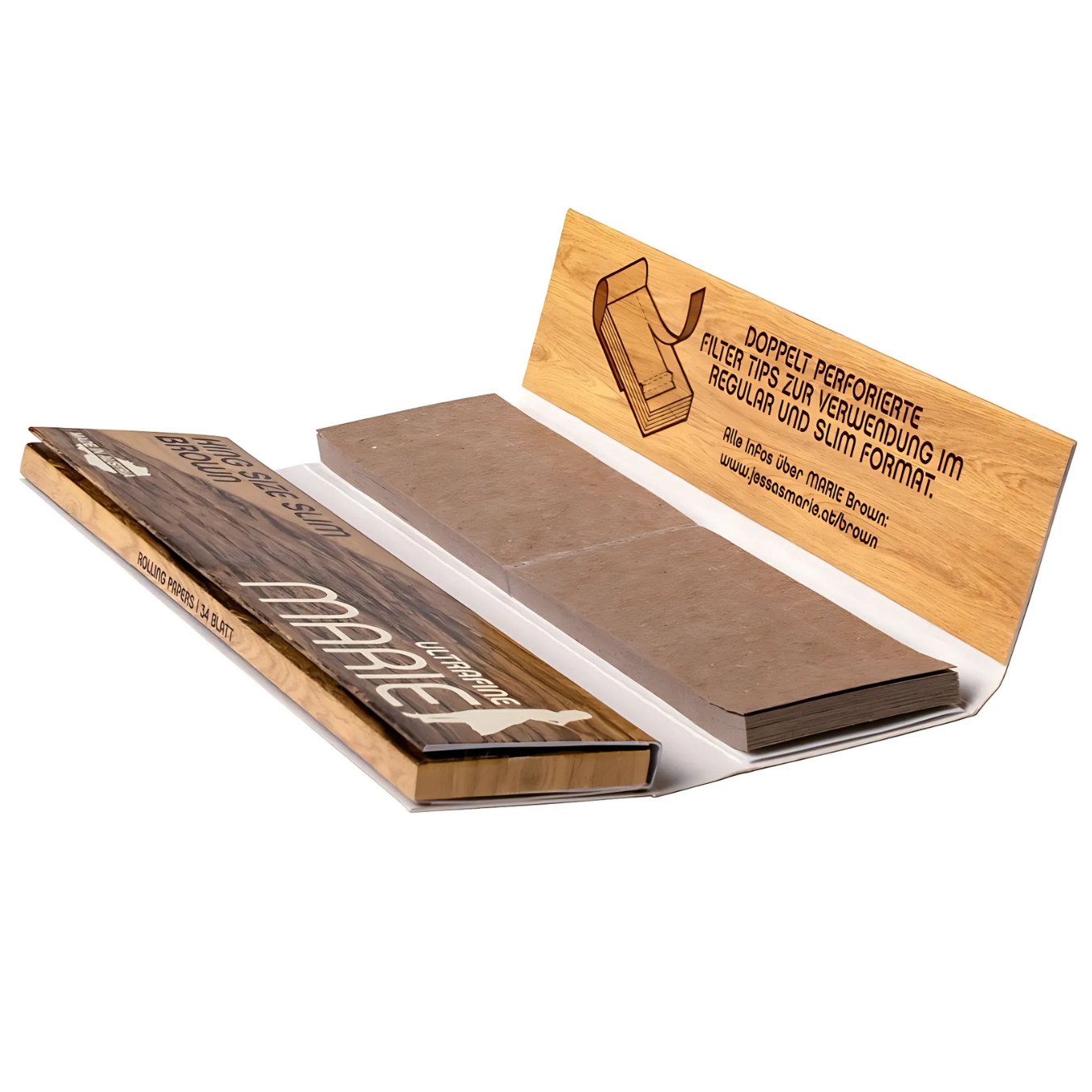 Artikelbild 2 des Artikels “MARIE Brown King Size Slim Papers + Filter Tips, 26er Karton “