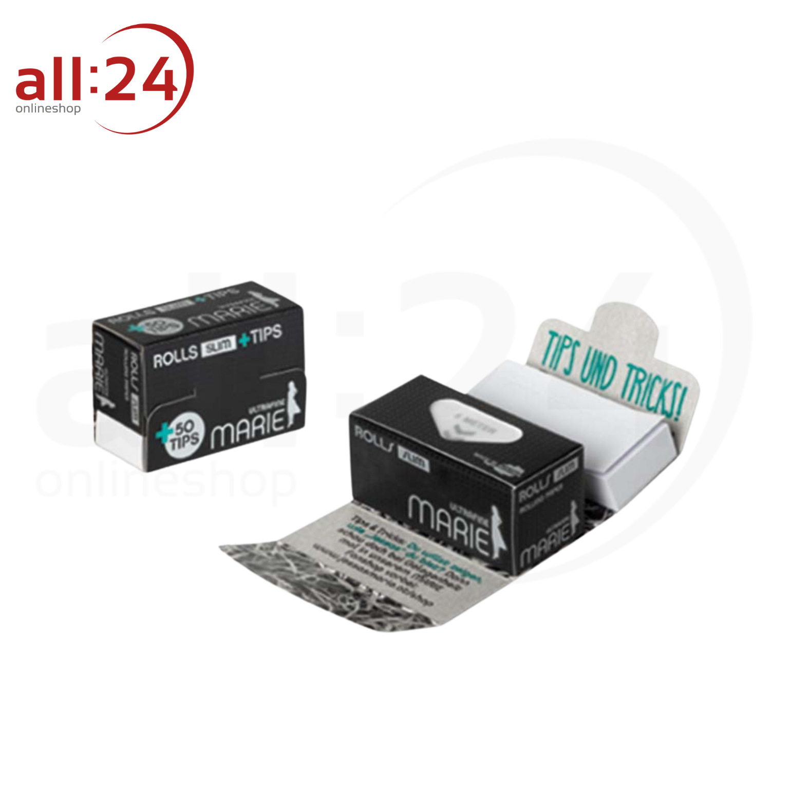 Artikelbild 2 des Artikels “BOX MARIE Rolls Ultrafine Slim Zigarettenpapier mit Filtertips - 20 Stück “