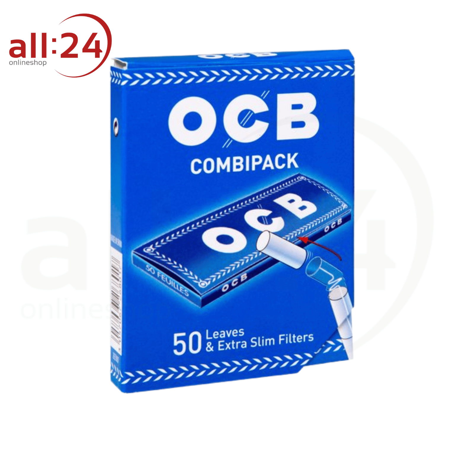Artikelbild 2 des Artikels “BOX 20 OCB Blau Combipack: 50 Zigarettenpapiere + 50 Extra Slim Filter “