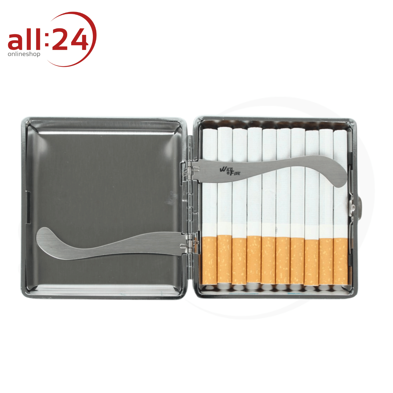 Artikelbild 2 des Artikels “Zigaretten Etui Metall geriffelt Schwarz - Für 80mm Zigaretten, 20 Stück, mit Spange “