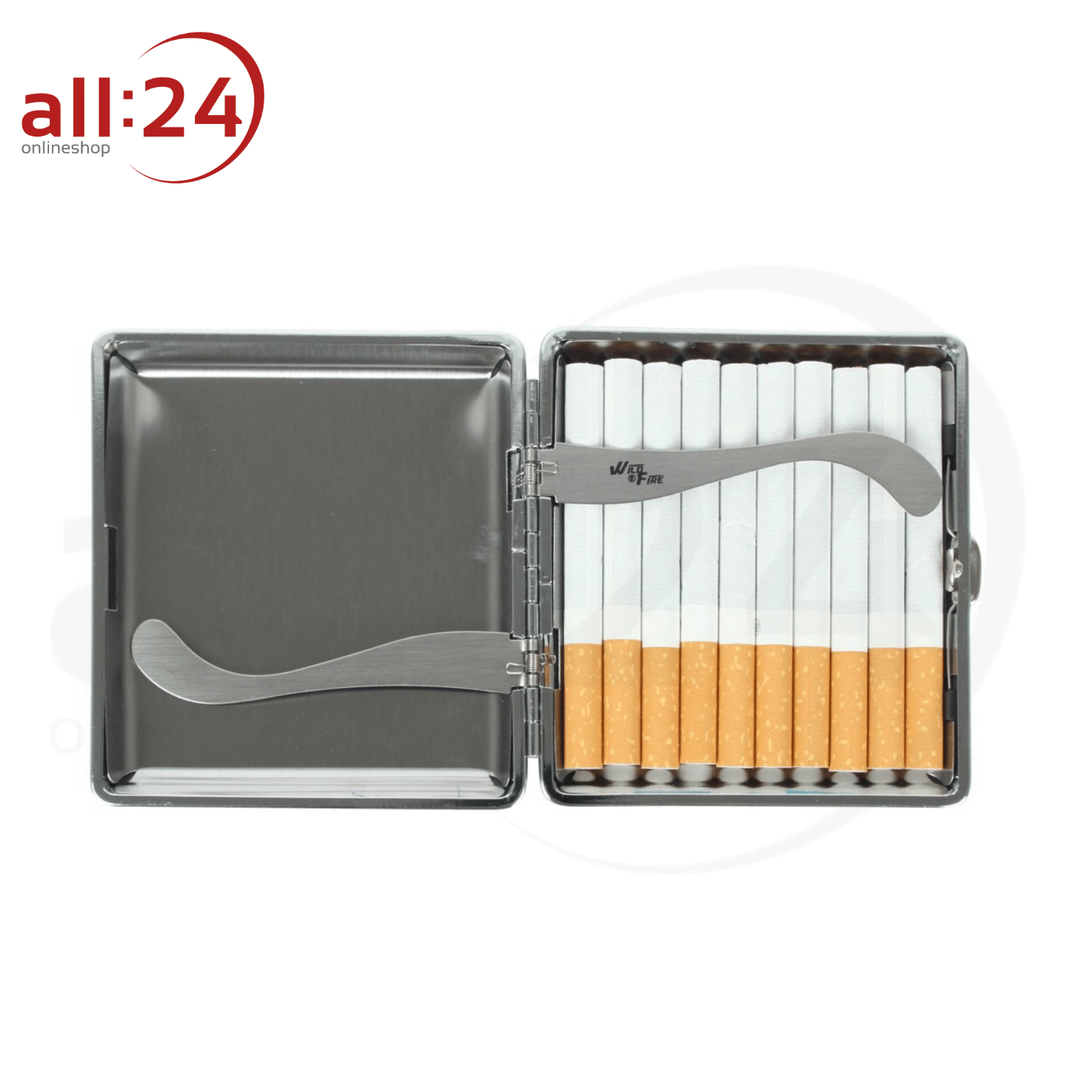 Artikelbild 2 des Artikels “Zigaretten Etui Metall geriffelt Chrom - Für 80mm Zigaretten, 20 Stück, mit Spange “