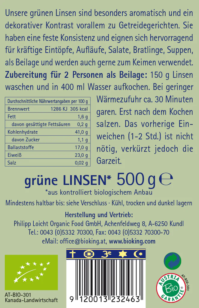 Artikelbild 2 des Artikels “BioKing Bio Linsen - Grün, 500g “