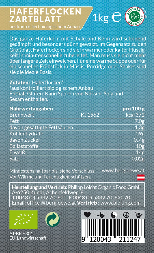 Artikelbild 2 des Artikels “Berglöwe Bio Haferflocken Zartblatt Vegan, 1000g “