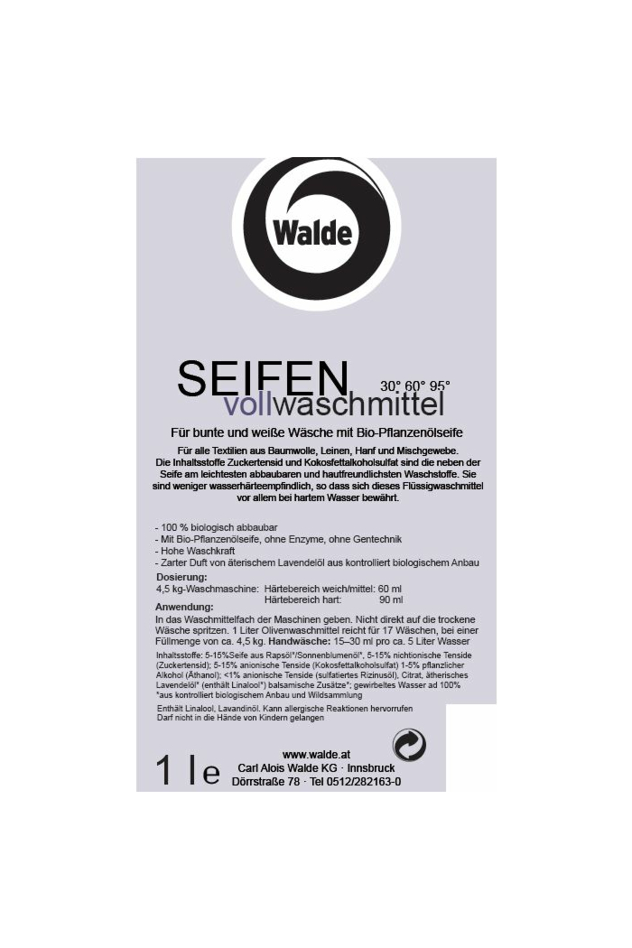 Artikelbild 2 des Artikels “Walde Seifen Vollwaschmittel flüssig, 1L, 100% biologisch abbaubar “