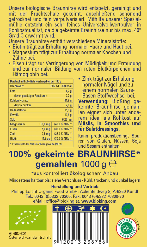Artikelbild 3 des Artikels “BioKing Bio Braunhirse 100% Gekeimt, Vollwertpulver “