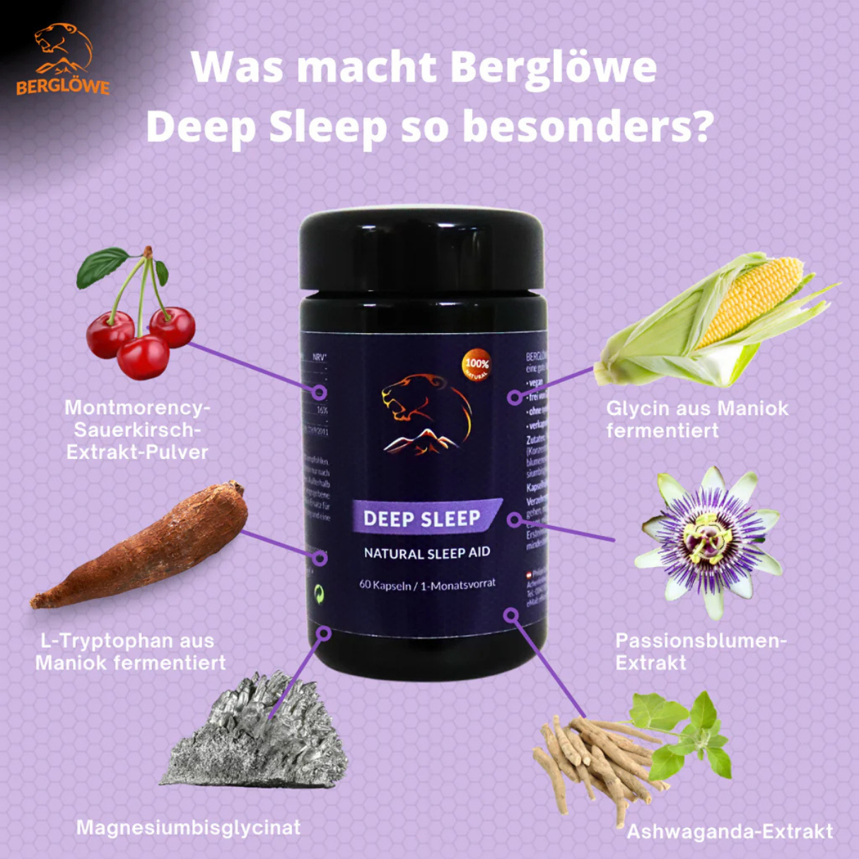 Artikelbild 3 des Artikels “Berglöwe Deep Sleep Kapseln Natürliche Schlafhilfe 60 Stück “