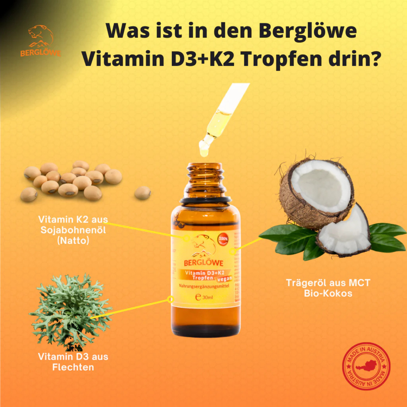 Artikelbild 3 des Artikels “Berglöwe Flüssiges Vitamin D3 + K2 Tropfen 30ml Vegan “