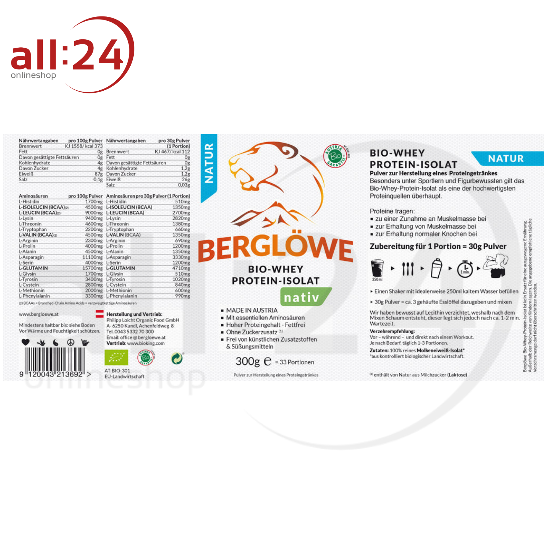 Artikelbild 3 des Artikels “Berglöwe Premium Whey-Protein-Isolat 350g “