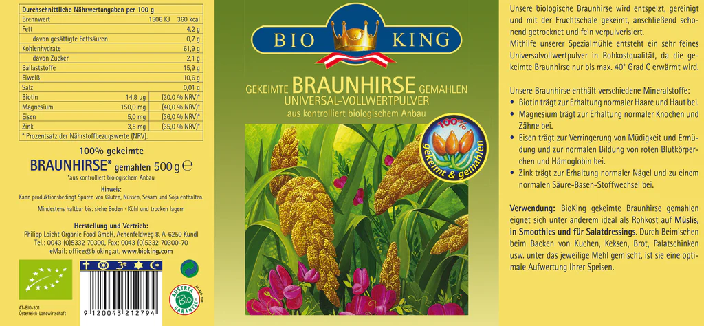 Artikelbild 4 des Artikels “BioKing Bio Braunhirse 100% Gekeimt, Vollwertpulver “