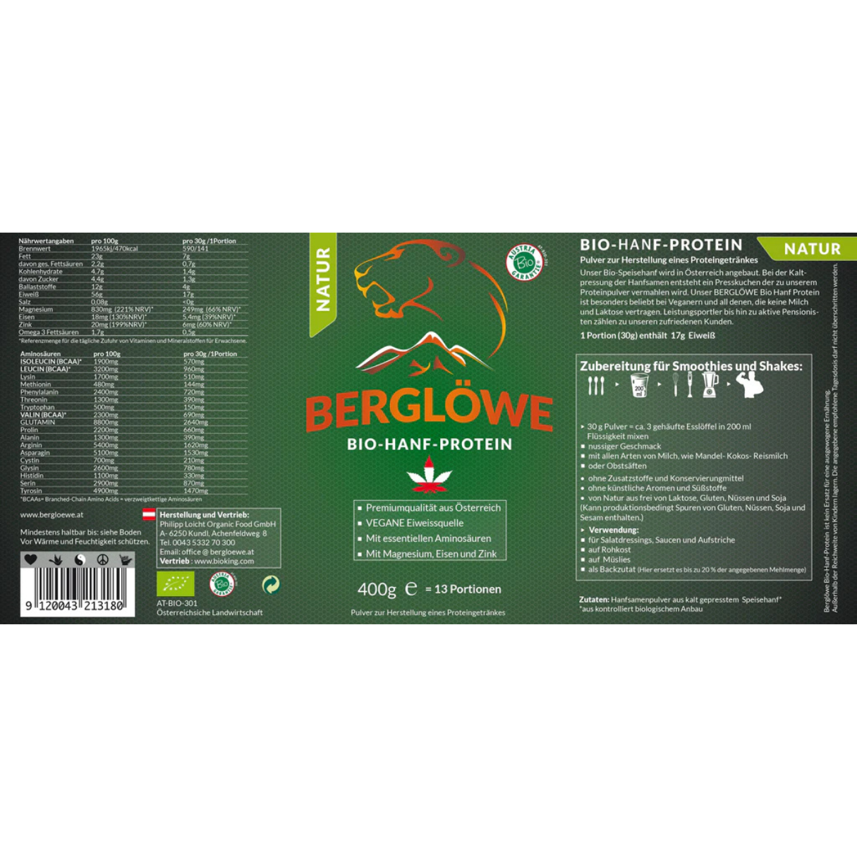 Artikelbild 4 des Artikels “Berglöwe Bio Hanfprotein Natur Vegan, 400g-1kg “