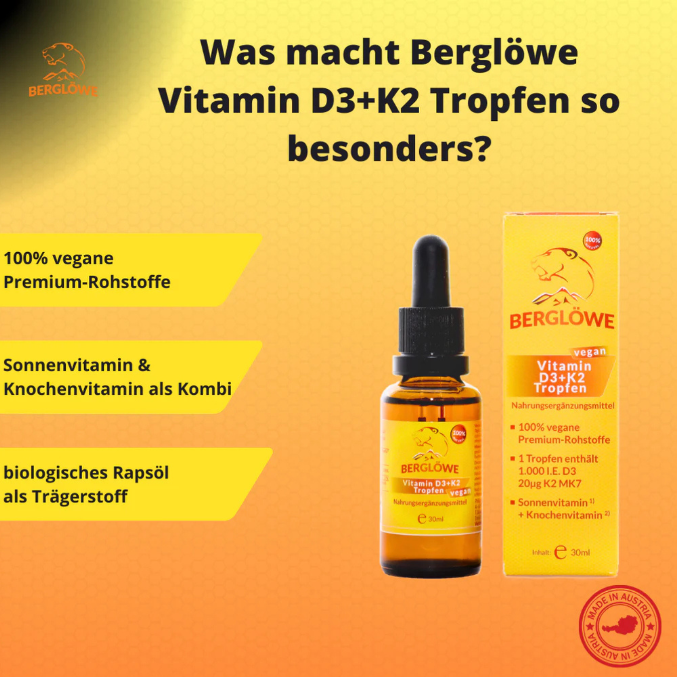 Artikelbild 4 des Artikels “Berglöwe Flüssiges Vitamin D3 + K2 Tropfen 30ml Vegan “