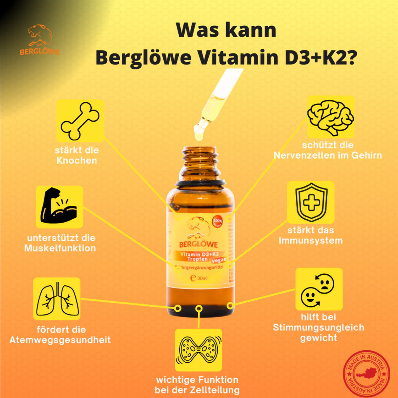 Artikelbild 5 des Artikels “Berglöwe Flüssiges Vitamin D3 + K2 Tropfen 30ml Vegan “